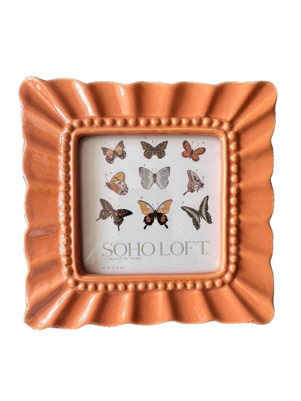 SoHo Loft Scalloped Photo Frame 4 x 4 TERRA  COTTA Ceramic Glossy Bead Picture
